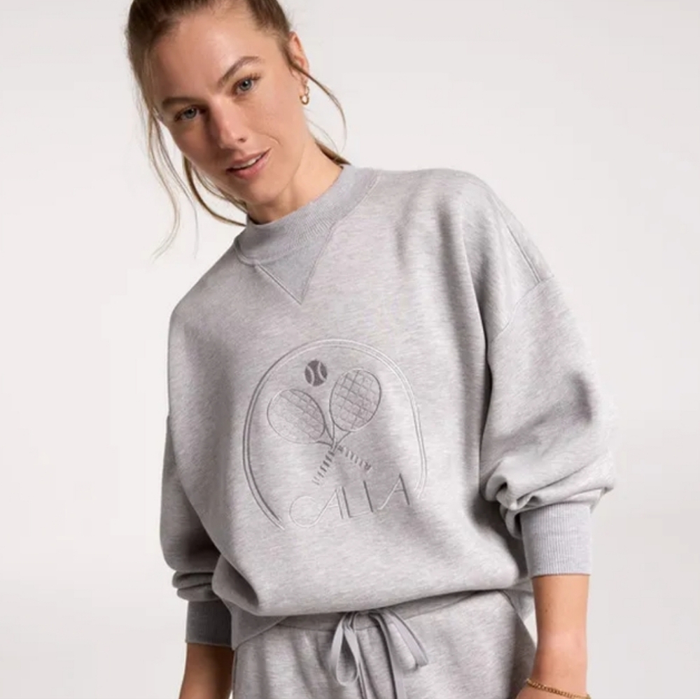 Calia By Carrie Underwood Pique Scuba  Crewneck Light Weather Gray New With Tags